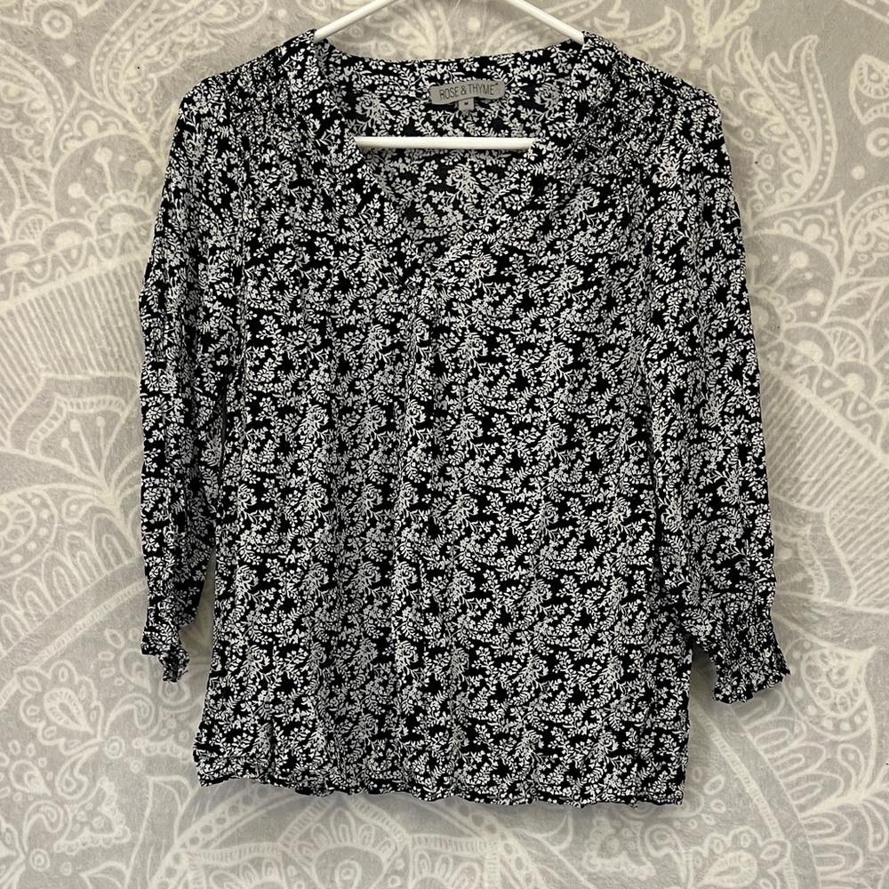 Chic Black and White Floral Blouse